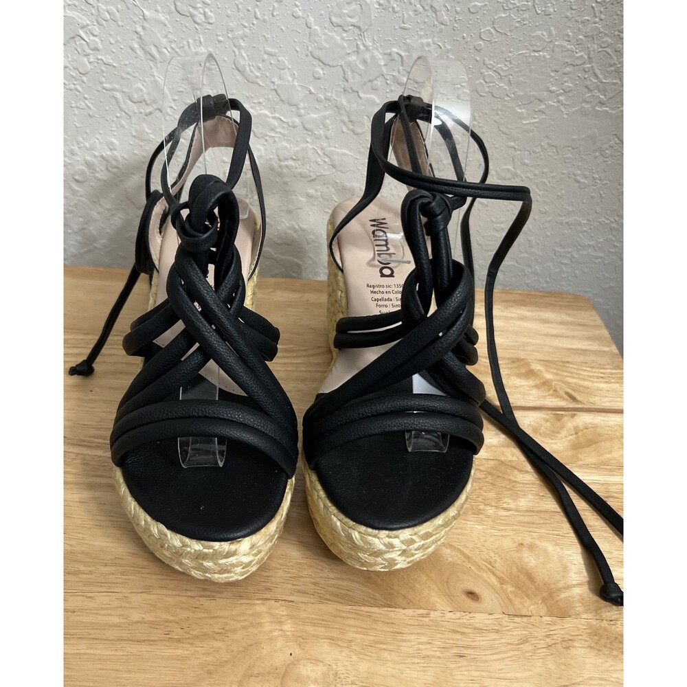 Wamba  Colombian Women  Strappy Black Plaform Sandals size 38